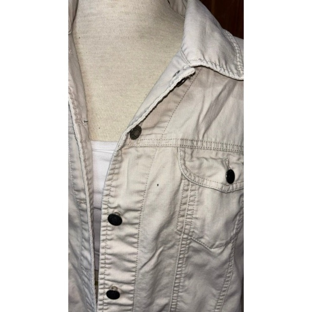 Chico's Size 3 Ivory Denim Jacket | Button Front | Lightweight Utility Style - Picture 2 of 7